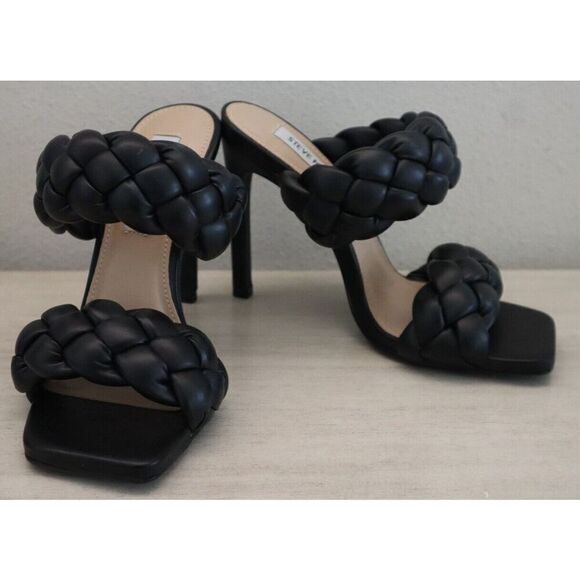 Steve Madden Women's Sz 6M Black Kenley Woven Stiletto Heel Sandals - Picture 1 of 7